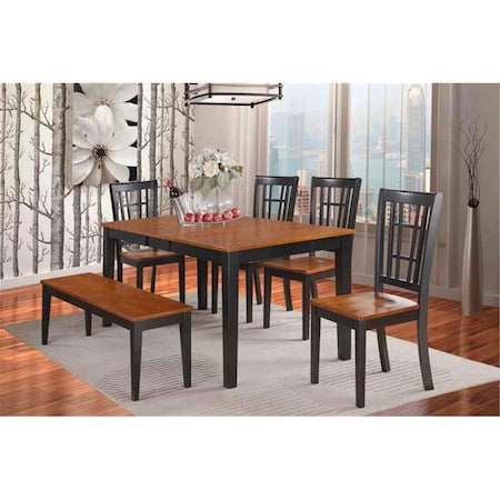 East West Furniture 6 Piece Dining Room Set With Bench-Kitchen Tables and 4 Dining Chairs Plus Bench NICO6-BLK-W